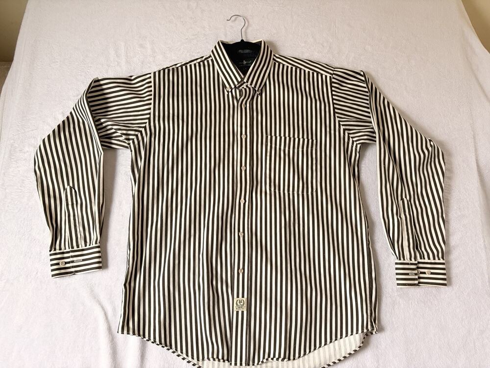 Hunt Club Vintage Button-Up Size L Green Striped Long Sleeve